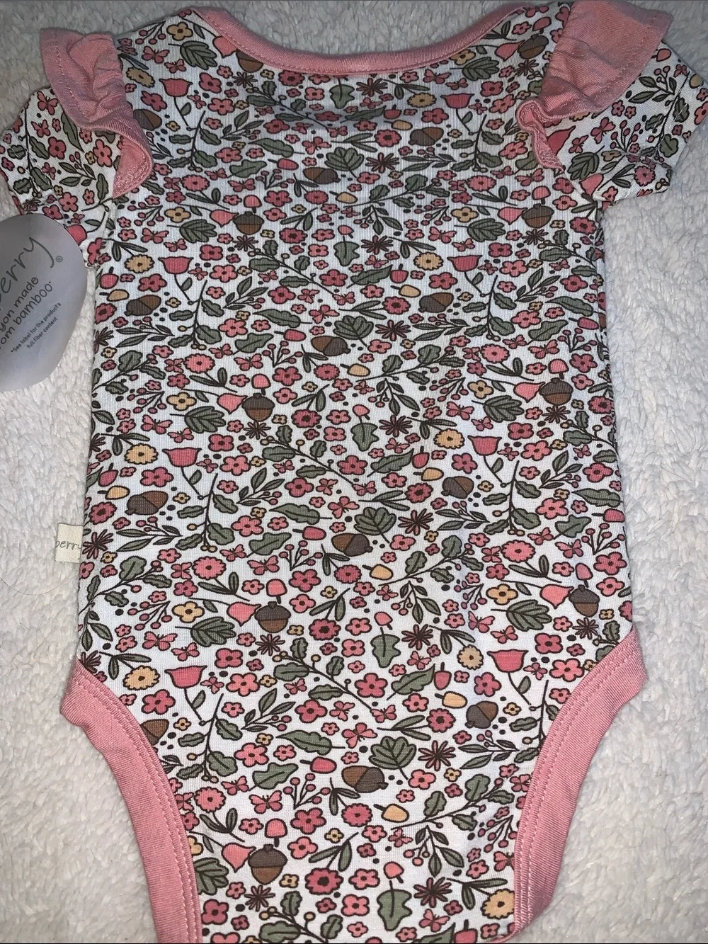 NWT Milkberry 3pc Set 3-6M Bamboo Bodysuit Pants Headband Acorns
